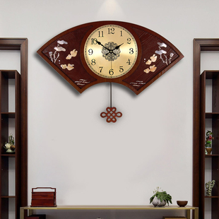 新中式挂钟客厅中国风扇形个性创意时尚石英钟表艺术装饰家用时钟
