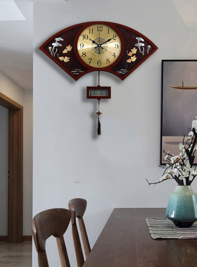 挂钟客厅万年历中国风扇形创意挂表静音石英钟表新中式家用时钟