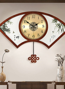钟表新中式挂钟客厅个性创意中国风扇形静音时钟家用艺术大气挂表