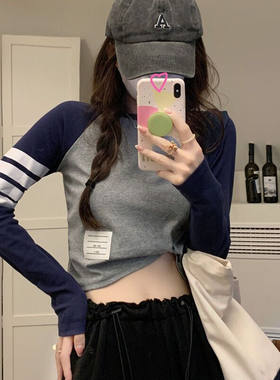 ins修身短款美式辣妹t恤女学生秋衣外穿百搭休闲露脐上衣打底衫冬