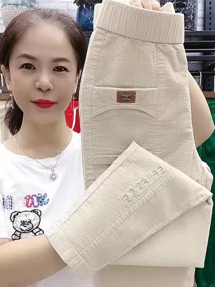 秋冬季加绒加厚直筒裤女士韩版宽松灯芯绒高腰小脚裤休闲显瘦长裤