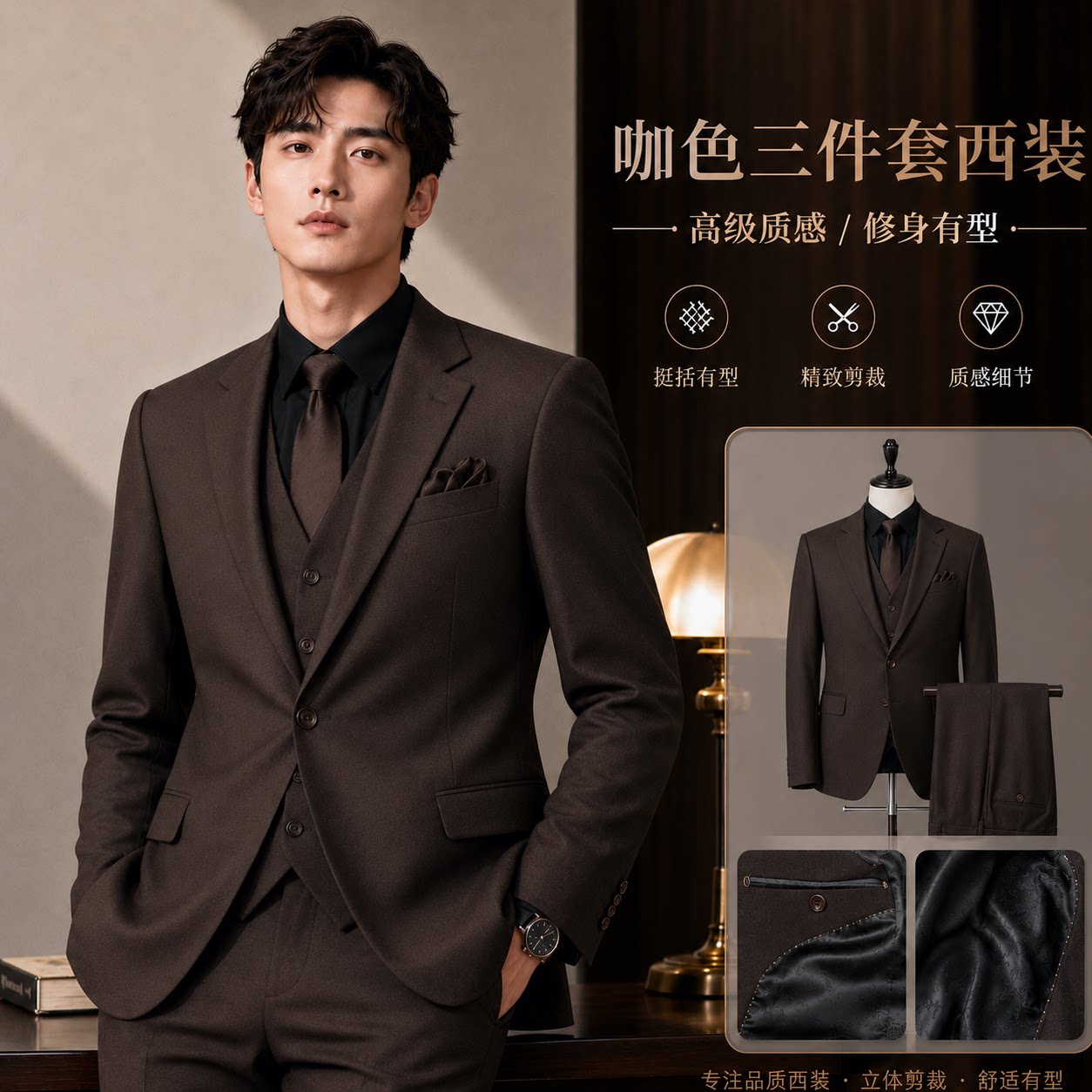男士新郎结婚一粒扣西服套装