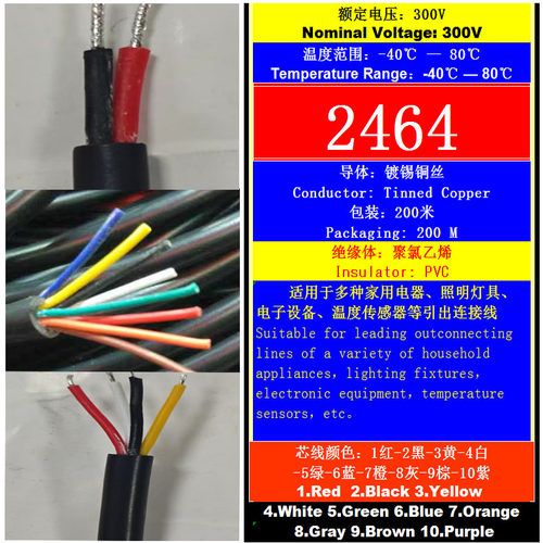 2464AWM环保镀锡铜丝多芯过粉耐折护套工程设备电源信号传输导线
