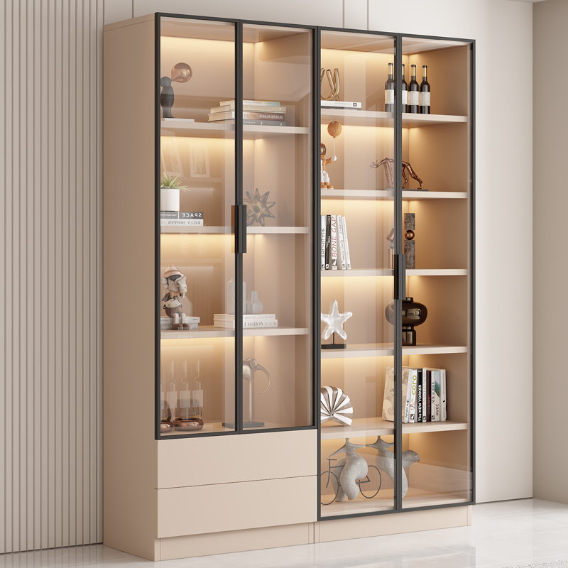 书柜家用客厅带玻璃门书架储物一体展示柜轻奢定制酒柜收纳置物架