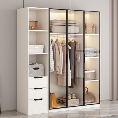 衣柜家用卧室实木玻璃门定制衣橱