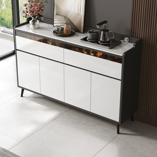 岩板餐边柜实木靠墙一体2026新款爆款厨房餐柜客厅储物茶水置物柜