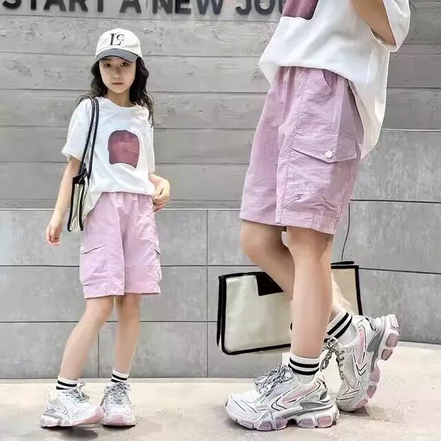女童夏季速干工装五分裤图片