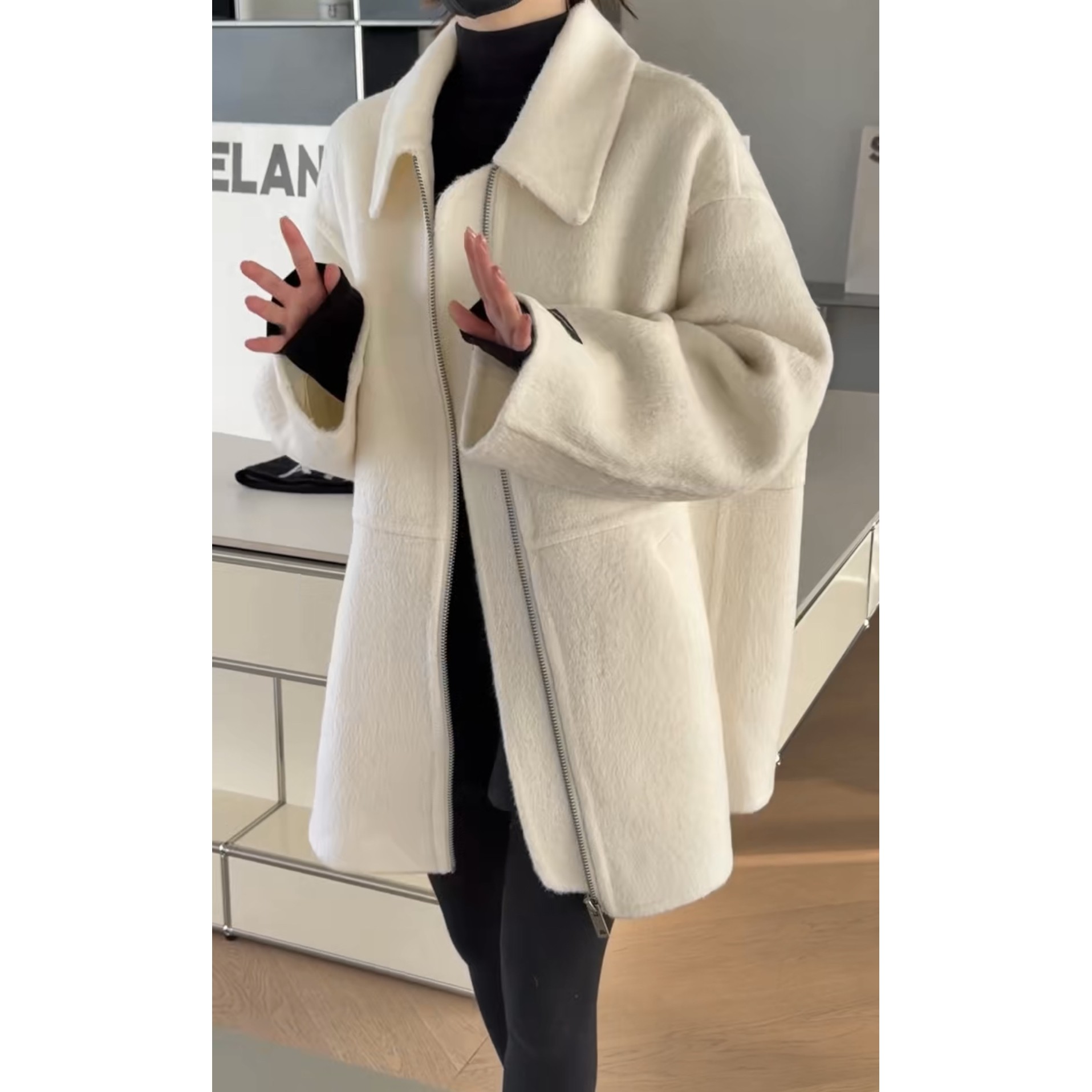 秒发诗歌兰247172女装2025冬款时尚米色翻领宽松长袖双面羊绒大衣,女装/女士精品,毛呢外套,淘宝优惠券,粉丝福利购,淘宝优惠卷