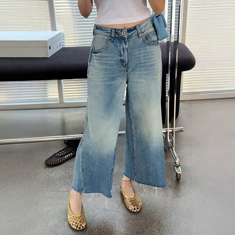 特价 诗歌兰正品女装2025夏装新款66097九分牛仔裤毛边微喇阔腿