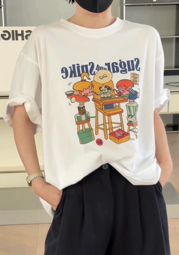 诗歌兰厂货26秋款 2281个性潮流休闲风短袖字母卡通印花T恤女