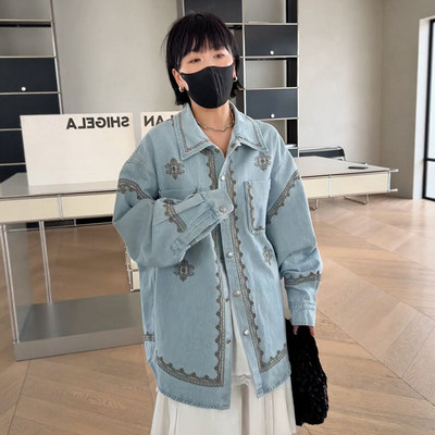 现诗歌兰女装2026春款80272刺绣衬衫洋气复古花色休闲牛仔衬衣潮