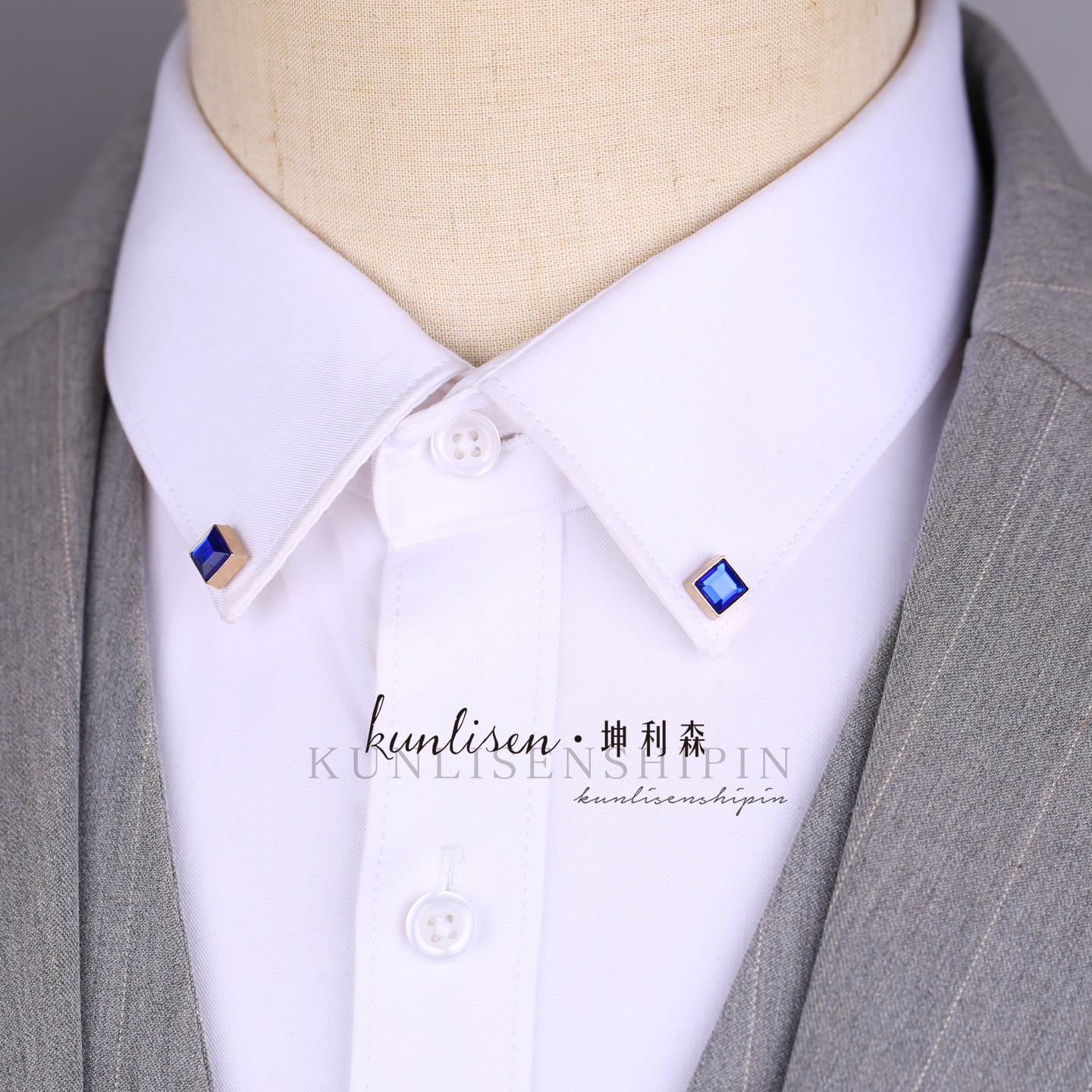 新款百搭正方形水钻胸针男士简约衣领小领针西服衬衫迷你别针配饰