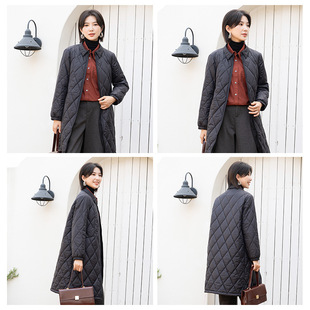 YUN韫2025年冬季 拉链风衣女菱形格设计感加厚棉衣外套棉服 中长款