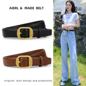 带牛皮黑色 皮带女款 时尚 配牛仔裤 简约裤 百搭真皮女士腰带2024新款