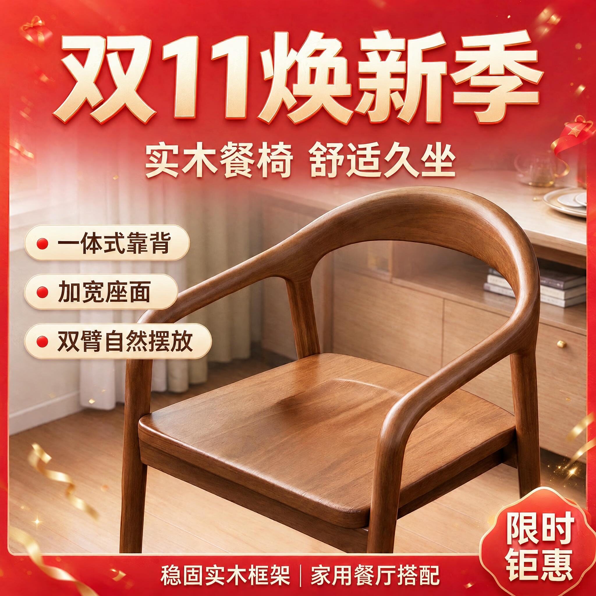 北欧实木餐椅舒美特榫卯靠背椅扶手椅新中式原木家用休闲书桌椅