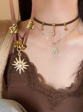太阳星星锆石项链女轻奢