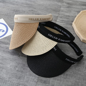 韩版 ins草编鸭舌空顶帽子女春夏沙滩度假防晒遮阳无顶发箍太阳帽
