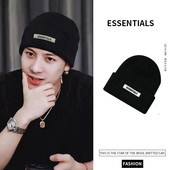 美式 王嘉尔同款 大头围堆堆帽 新款 黑色毛线帽女款 针织帽子男士 冬季