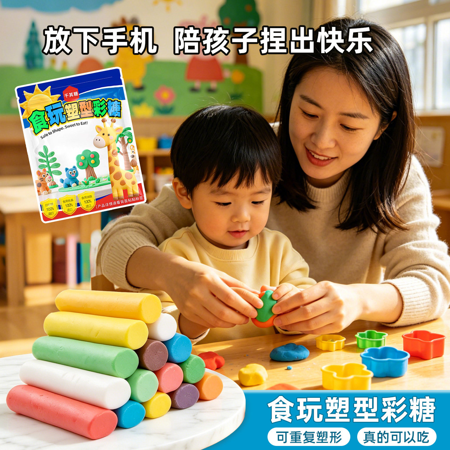 千其糖食玩diy粘土塑型彩糖儿童橡皮泥食品糖果彩泥手工粘土创作
