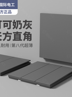 国际电工超薄磨砂哑光灰色开关插座面板家用86型墙壁暗装一开五孔