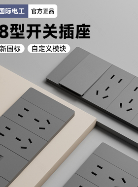 TEP国际电工118型肤感灰色开关插座家用模块自由组合二三四位插座