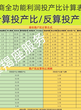 投产比计算表格roi计算器电商礼品单铺货上架代发快递费计算软件