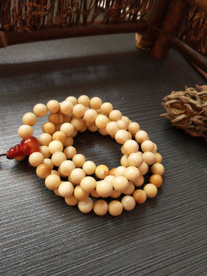 西藏象牙玉黄色108颗珠子手链