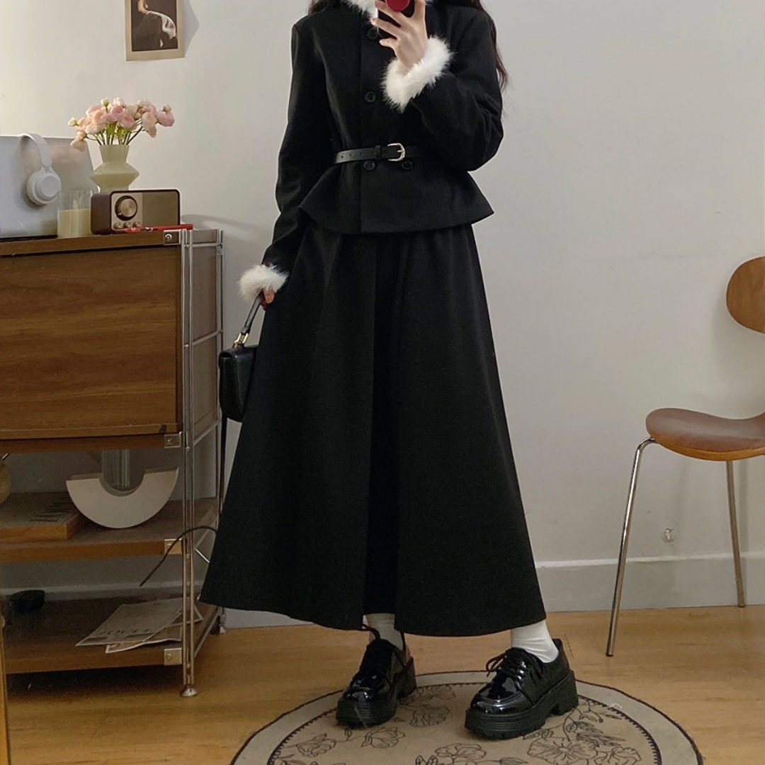 实拍2000套小香风千金感外套百褶半身裙女胖MM藏肉显瘦两件套