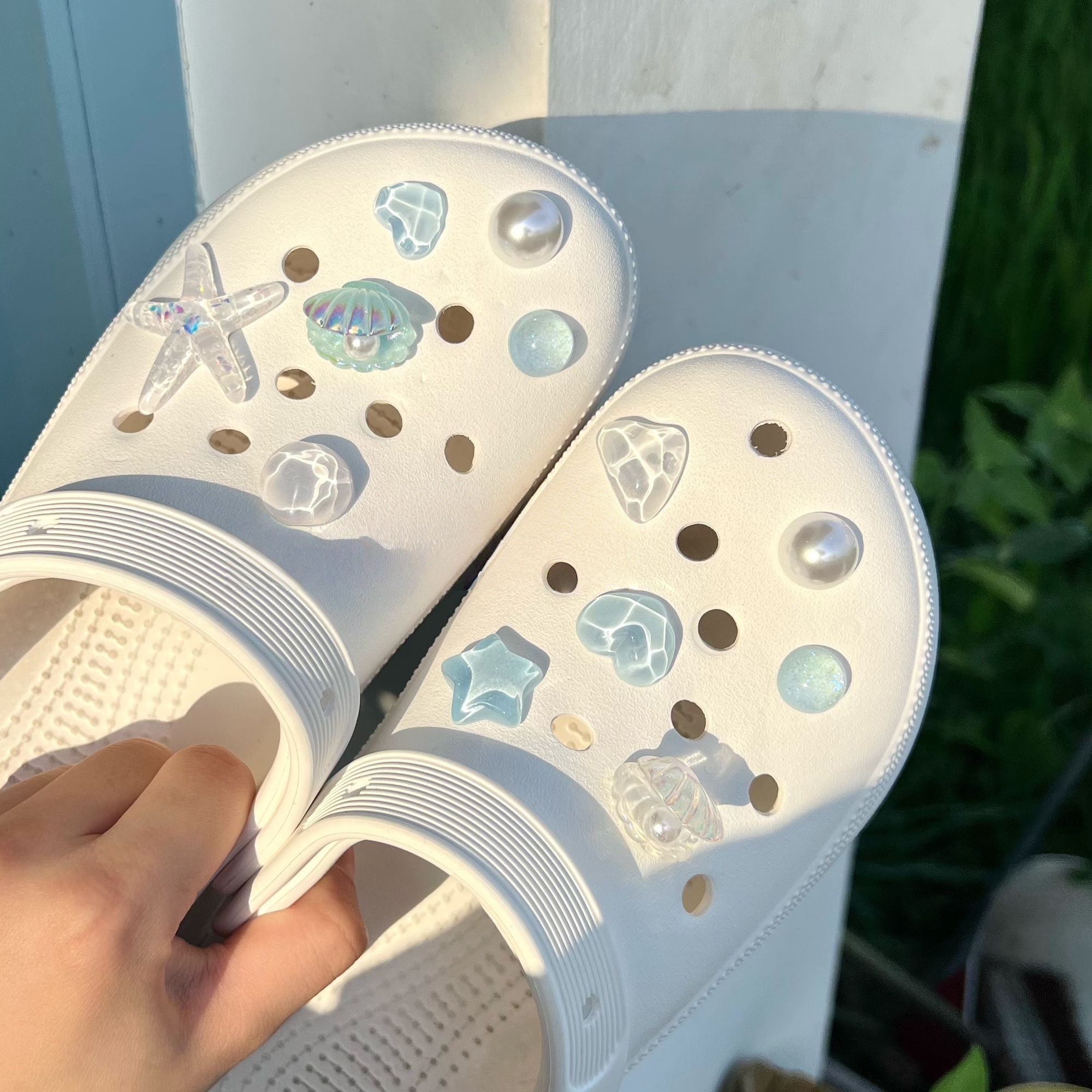 蓝色秘密海星贝壳洞洞鞋扣