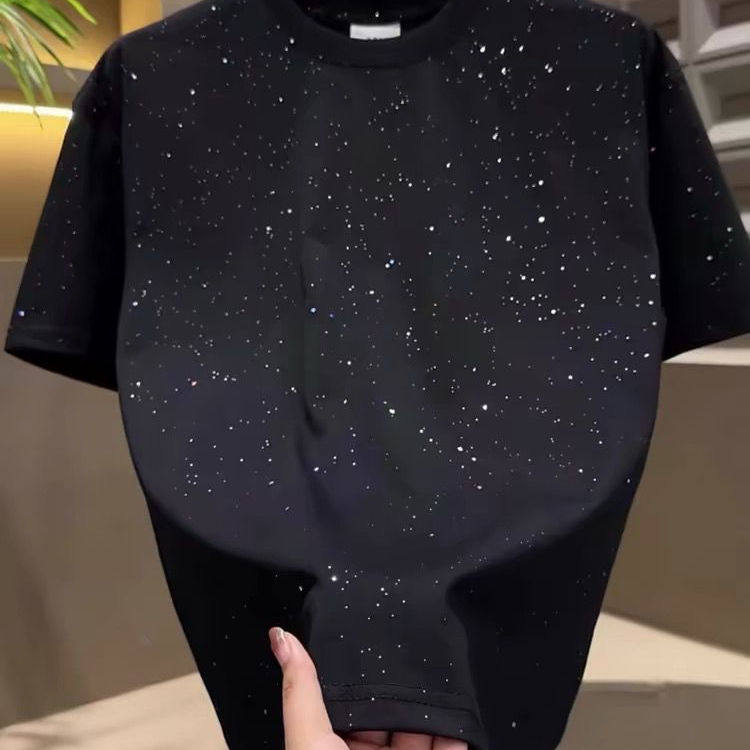 2025年夏季流行爆款美式潮流潮牌网红满天星亮片个性短袖T恤男女