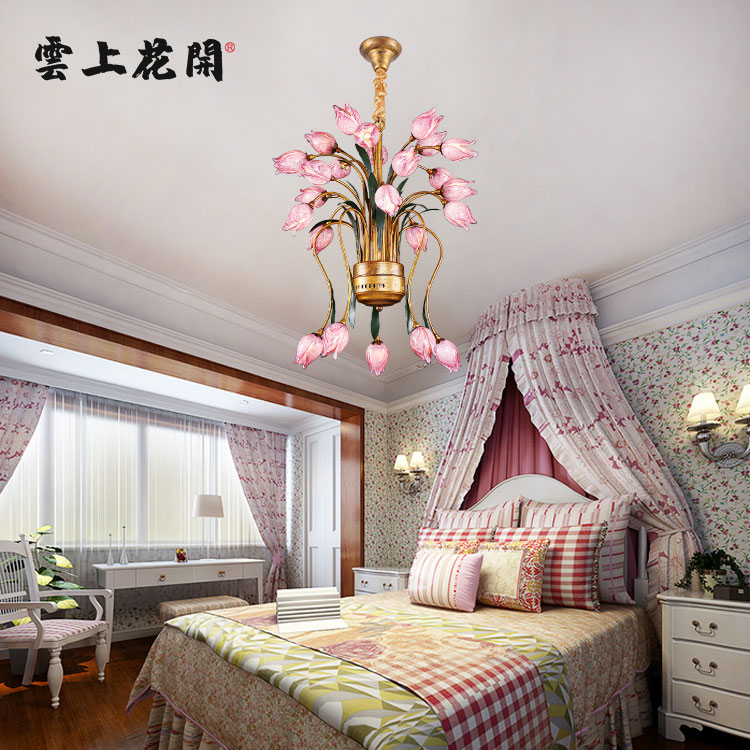 北歐琉璃燈客廳設(shè)計(jì)師餐吊溫馨臥室創(chuàng)意郁金香粉色花餐燈