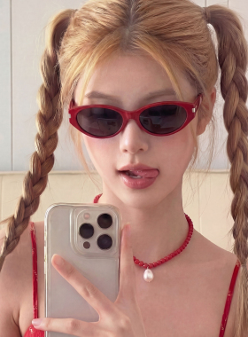 韩系个性复古猫眼红色墨镜女遮阳