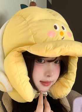 可爱煎蛋耳机雷锋帽女冬加厚保暖
