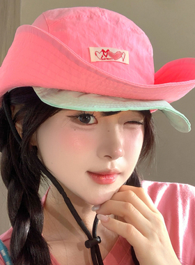 多巴胺拼色双帽檐登山帽夏季遮阳
