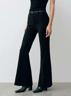 艾诺丝2026春季新款腰带西装裤高腰显瘦气质微喇休闲裤女BR311110
