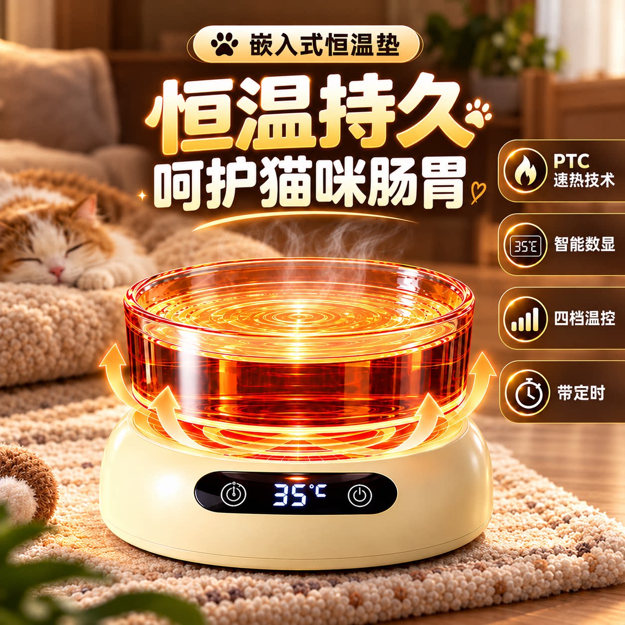 2026新款嵌入恒温猫咪饮水机酸奶机加热保温水碗宠物喝水器防打翻