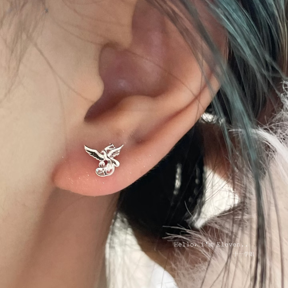 S999足银凤凰耳钉女小众设计感耳环纯银养耳洞洗睡免摘个性耳饰品
