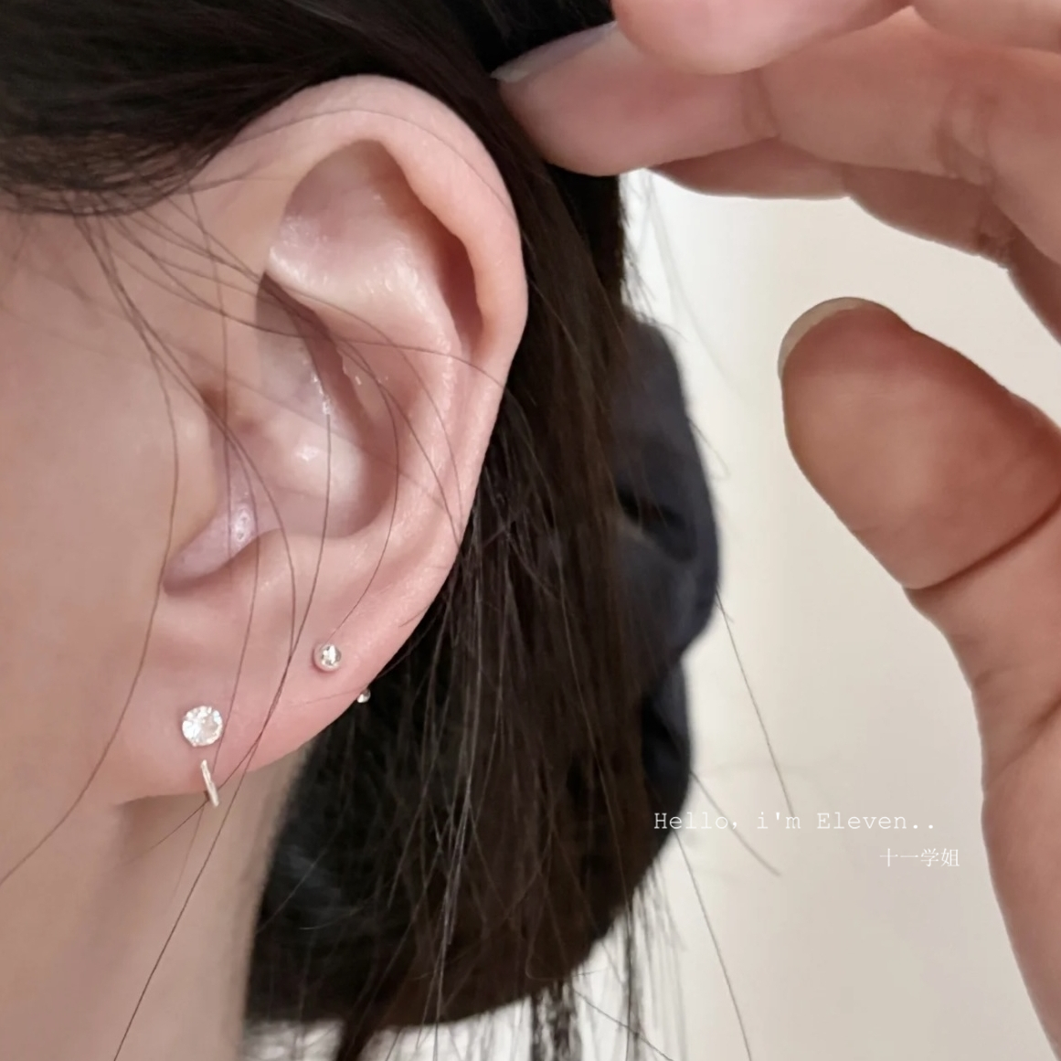 S999足银锆石耳钩小众设计耳环女纯银养耳洗睡免摘耳钉耳骨钉耳饰