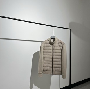 新贵老钱L 桑蚕丝羊毛立领保暖鹅绒服外套男 羊毛针织拼接袖