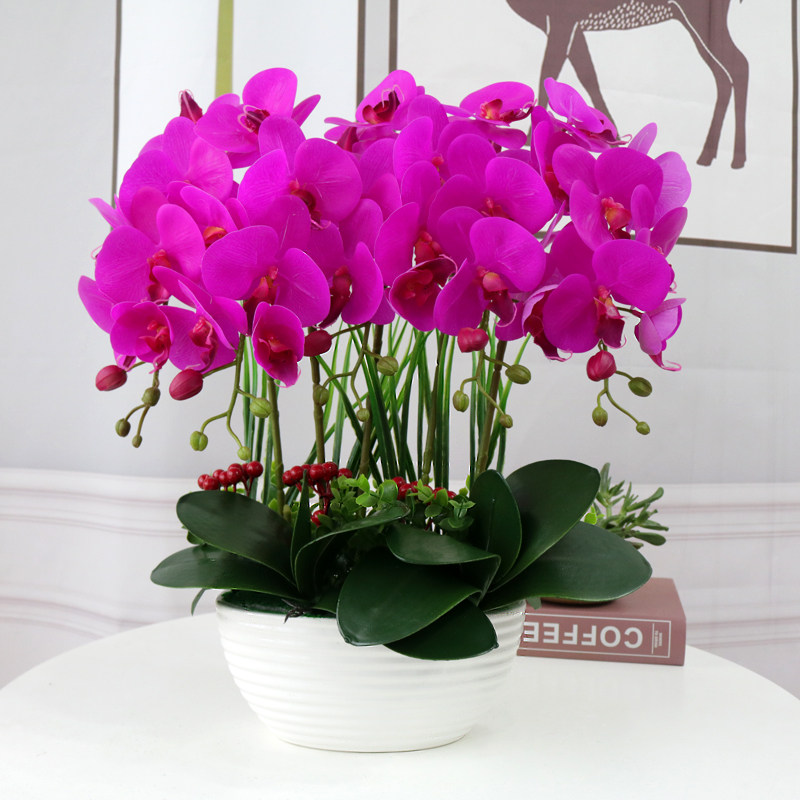 装饰摆件仿真PU蝴蝶兰套装盆栽家居客厅电视柜假花婚庆玄关摆设花