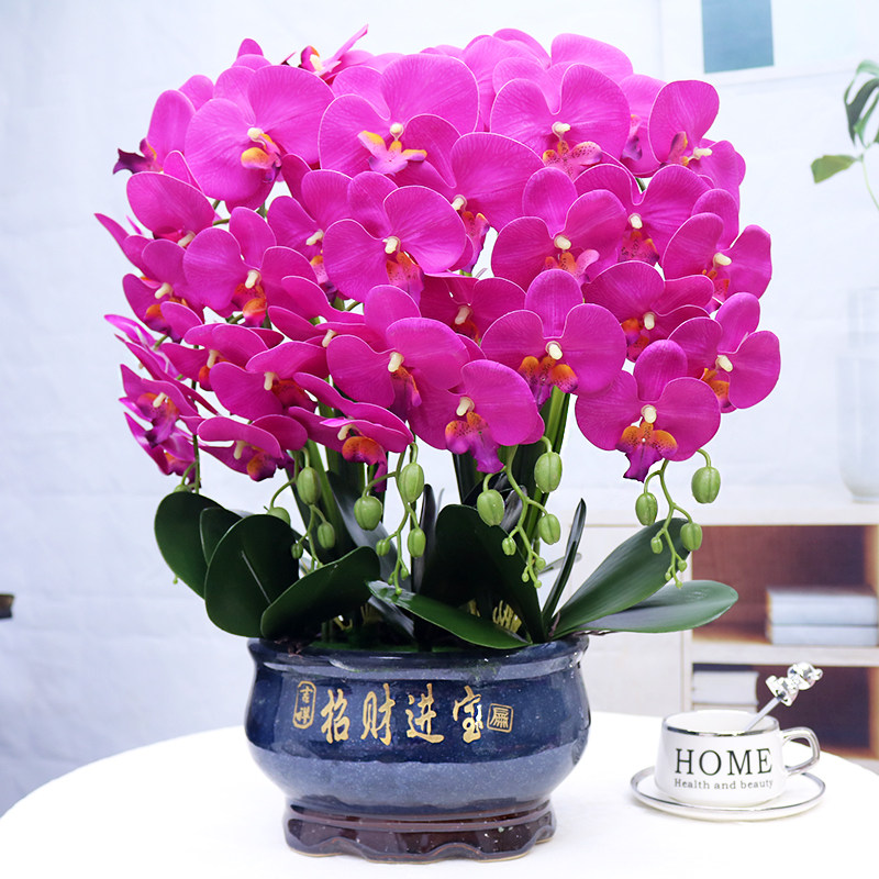 假花特大号仿真手感PU蝴蝶兰花客厅摆设电视柜玄关店铺开业装饰花