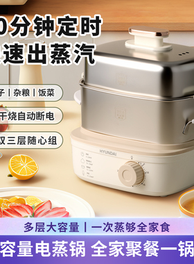 HYUNDAI煮蛋器304不锈钢方形定时早餐机家用自动断电煮蛋小型蒸锅