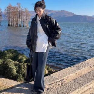 复古棒球服夹克上衣 美式 小个子chic皮衣短外套女2024早春秋季 新款