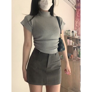 胖MM显瘦休闲半身裙a字包臀裤 灰色西装 高腰大码 新款 裙 短裙女夏季