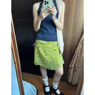 胖MM显瘦A字短裙中裙子 大码 设计感绿色碎花系带半身裙女夏季 新款