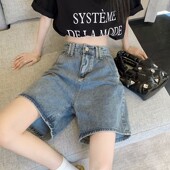胖MM宽松显瘦设计感辣妹直筒中裤 高腰五分牛仔短裤 大码 薄款 女夏季