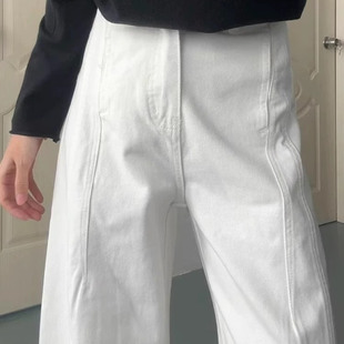 胖MM梨型身材宽松显瘦阔腿香蕉裤 大码 子 女春夏新款 白色弯刀牛仔裤