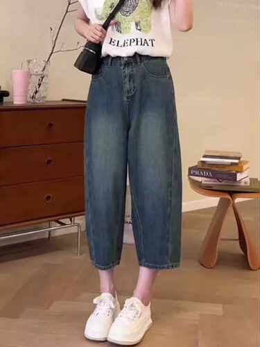 直筒宽松显瘦大码八分牛仔裤女