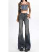 胖MM显瘦设计感拖地马蹄裤 美式 高腰大码 女春秋新款 复古微喇牛仔裤