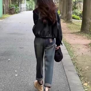 胖mm宽松显瘦加绒老爹阔腿裤 高腰大码 子 女秋冬新款 复古哈伦牛仔裤